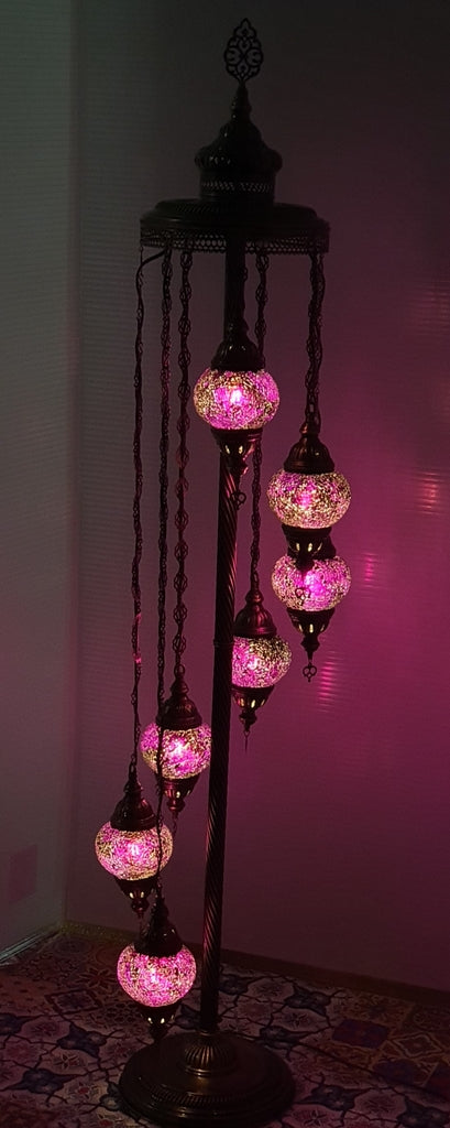7 Globe Purple Turkish Tiffany Mosaic Floor Lamp LED Light From £150 - Decoridea.co.uk