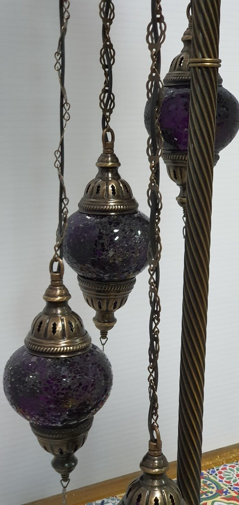 7 Globe Purple Turkish Tiffany Mosaic Floor Lamp LED Light From £150 - Decoridea.co.uk