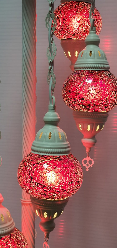 7 Globe Red Turkish Tiffany Mosaic Floor Lamp LED Light From £150 - Decoridea.co.uk