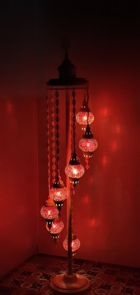7 Globe Red Turkish Tiffany Mosaic Floor Lamp LED Light From £150 - Decoridea.co.uk