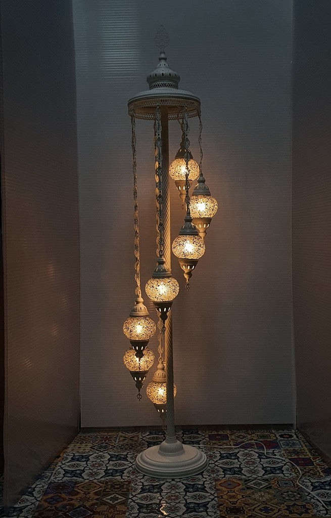 7 Globe Silver Turkish Tiffany Mosaic Floor Lamp LED Light From £150 - Decoridea.co.uk
