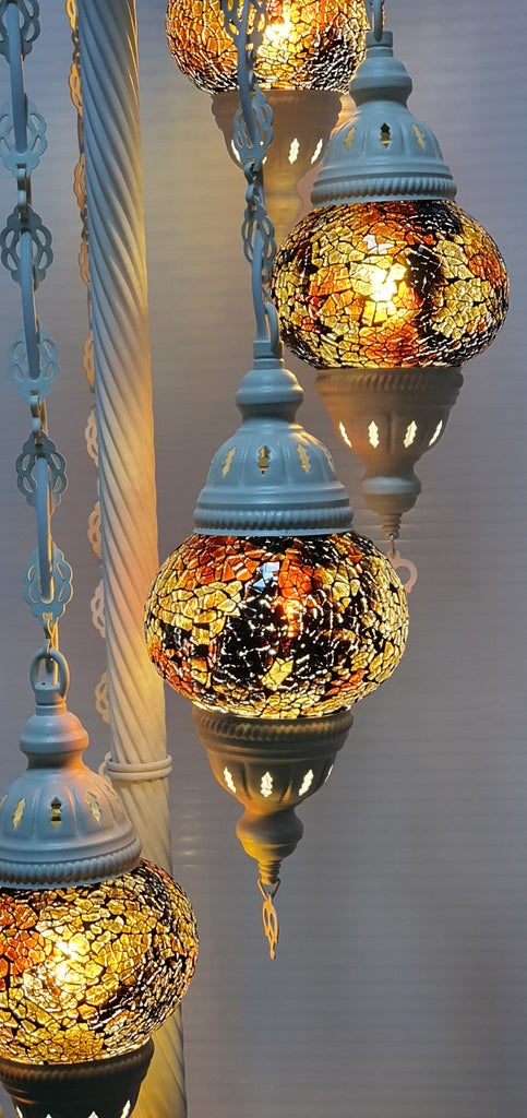 7 Globe Amber Turkish Tiffany Mosaic Floor Lamp LED Light From £150 - Decoridea.co.uk