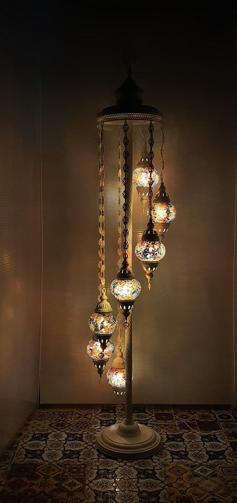 7 Globe Amber Turkish Tiffany Mosaic Floor Lamp LED Light From £150 - Decoridea.co.uk