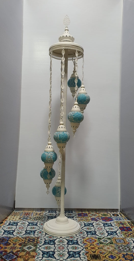 7 Globe Turquoise Flower Pattern Turkish Tiffany Mosaic Floor Lamp LED Light From £150 - Decoridea.co.uk