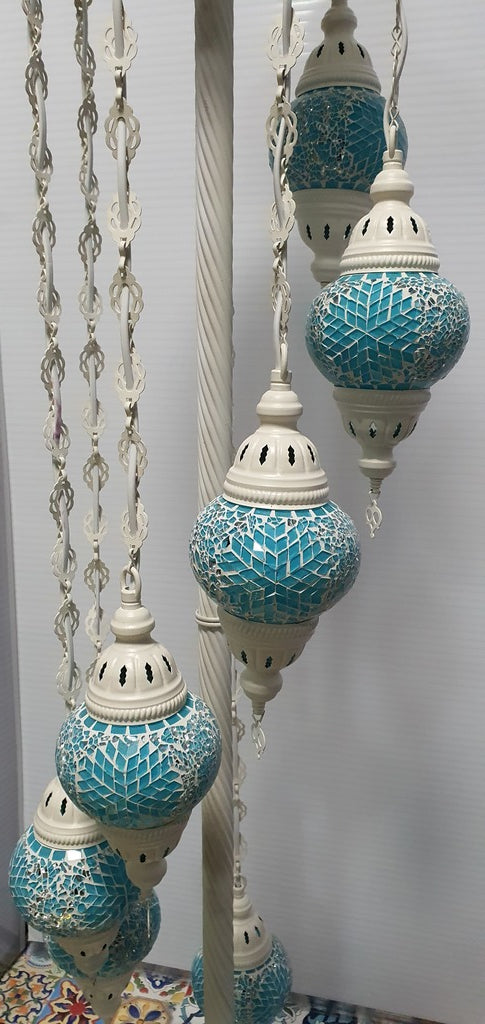 7 Globe Turquoise Flower Pattern Turkish Tiffany Mosaic Floor Lamp LED Light From £150 - Decoridea.co.uk