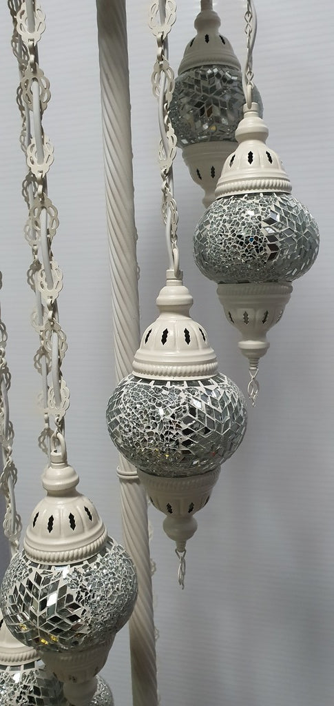 7 Globe White Flower Pattern Turkish Tiffany Mosaic Floor Lamp LED Light From £150 - Decoridea.co.uk