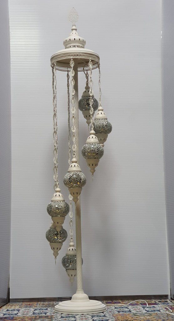 7 Globe White Flower Pattern Turkish Tiffany Mosaic Floor Lamp LED Light From £150 - Decoridea.co.uk