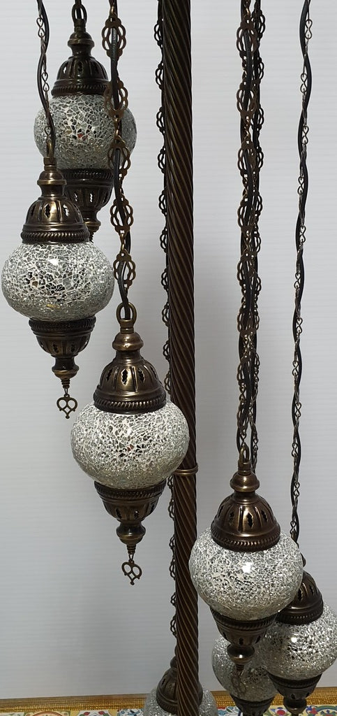 7 Globe White Turkish Tiffany Mosaic Floor Lamp LED Light From £150 - Decoridea.co.uk