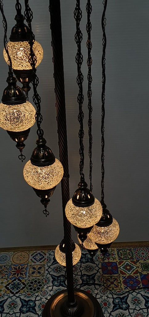 7 Globe White Turkish Tiffany Mosaic Floor Lamp LED Light From £150 - Decoridea.co.uk