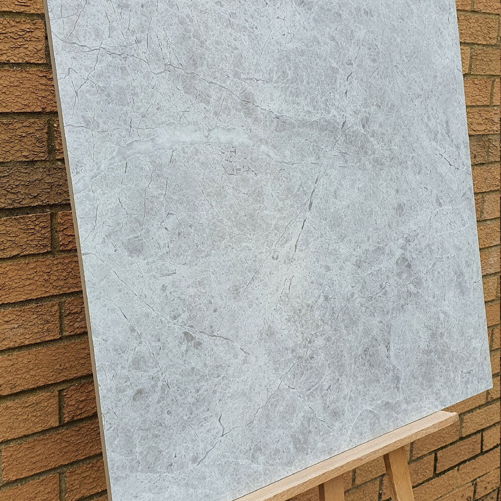Afyon Grey Rectified Polished Stone Effect Porcelain 800x800mm Wall and Floor Tiles