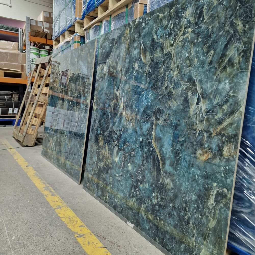 Almond Green Rectified Glossy Stone Effect Porcelain 1000x1000mm Wall and Floor Tiles