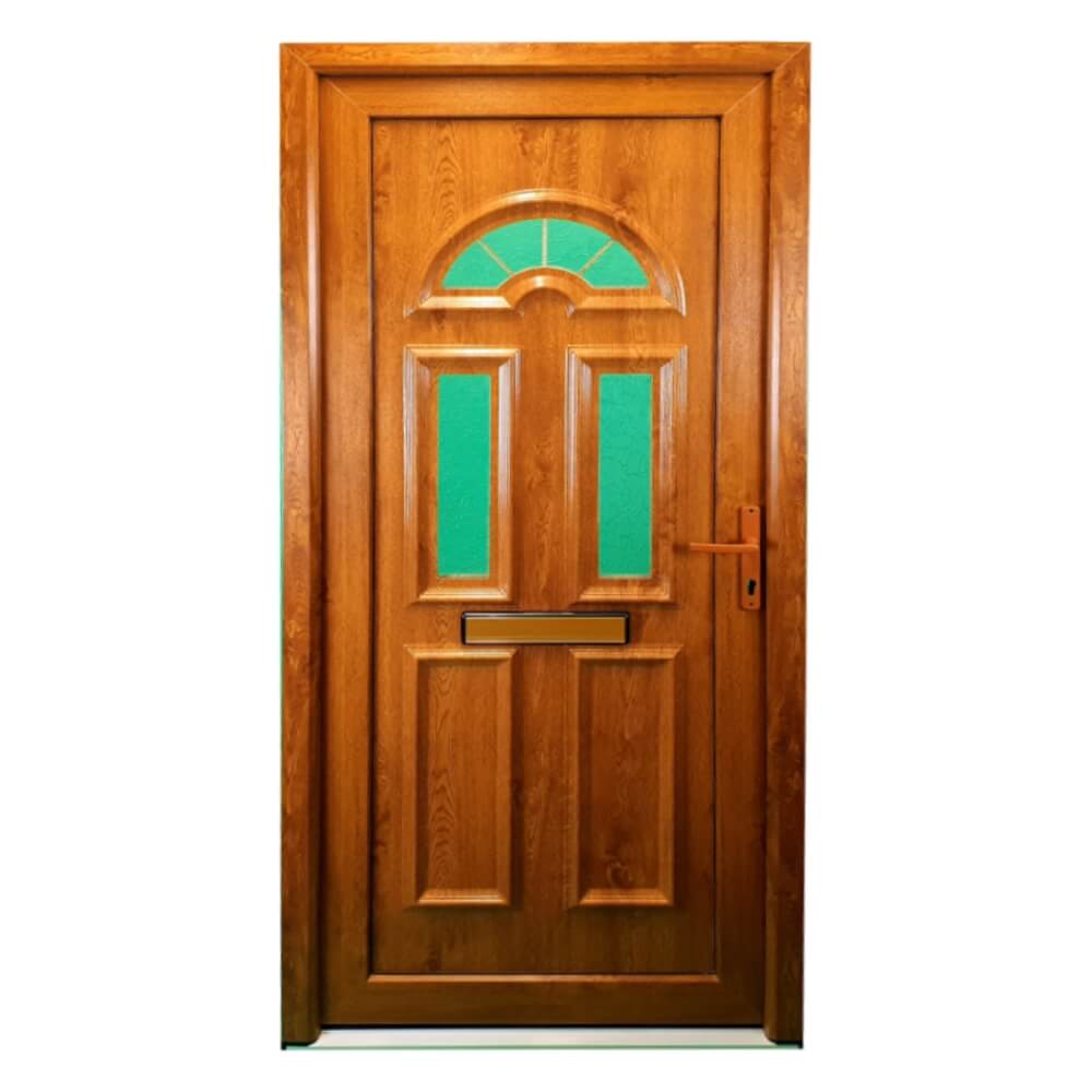 uPVC Pre-Hung Full Front Door Set 24mm Left Hand Hung - (BAU 27 Golden Oak)