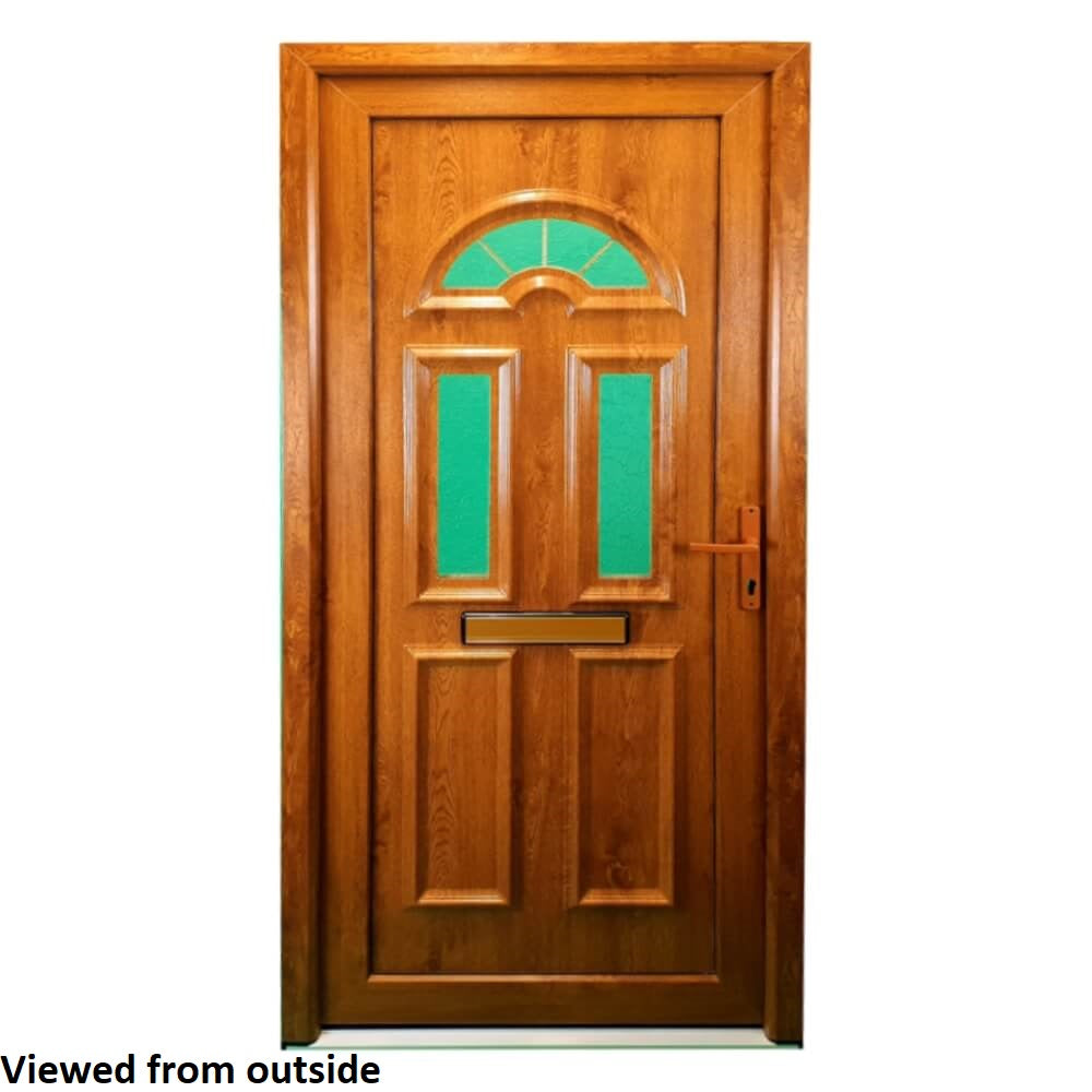 uPVC Pre-Hung Full Front Door Set 24mm Left Hand Hung - (BAU 27 Golden Oak)