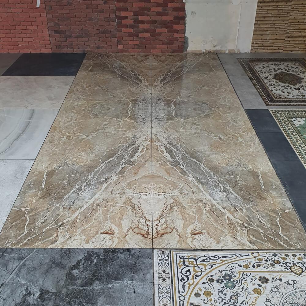 Blue Breccia Book Match A Rectified Large Format Polished Stone Effect Porcelain 1200x2400mm Floor & Wall Tiles