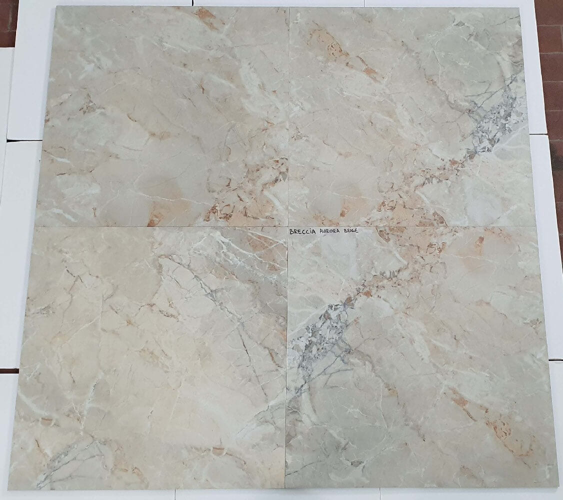 Breccia Aurora Beige Rectified Polished Stone Effect Porcelain 800x800mm Wall and Floor Tiles
