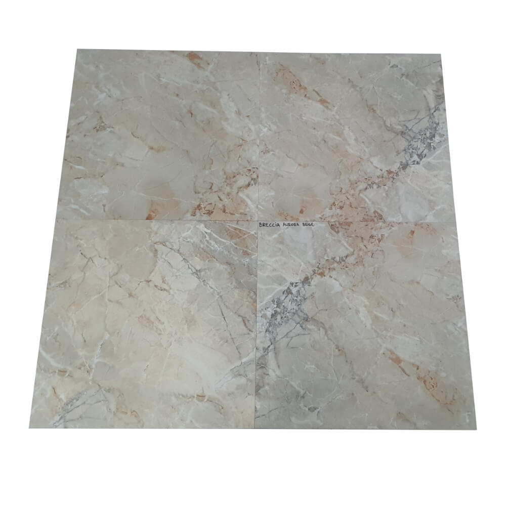 Breccia Aurora Beige Rectified Polished Stone Effect Porcelain 800x800mm Wall and Floor Tiles