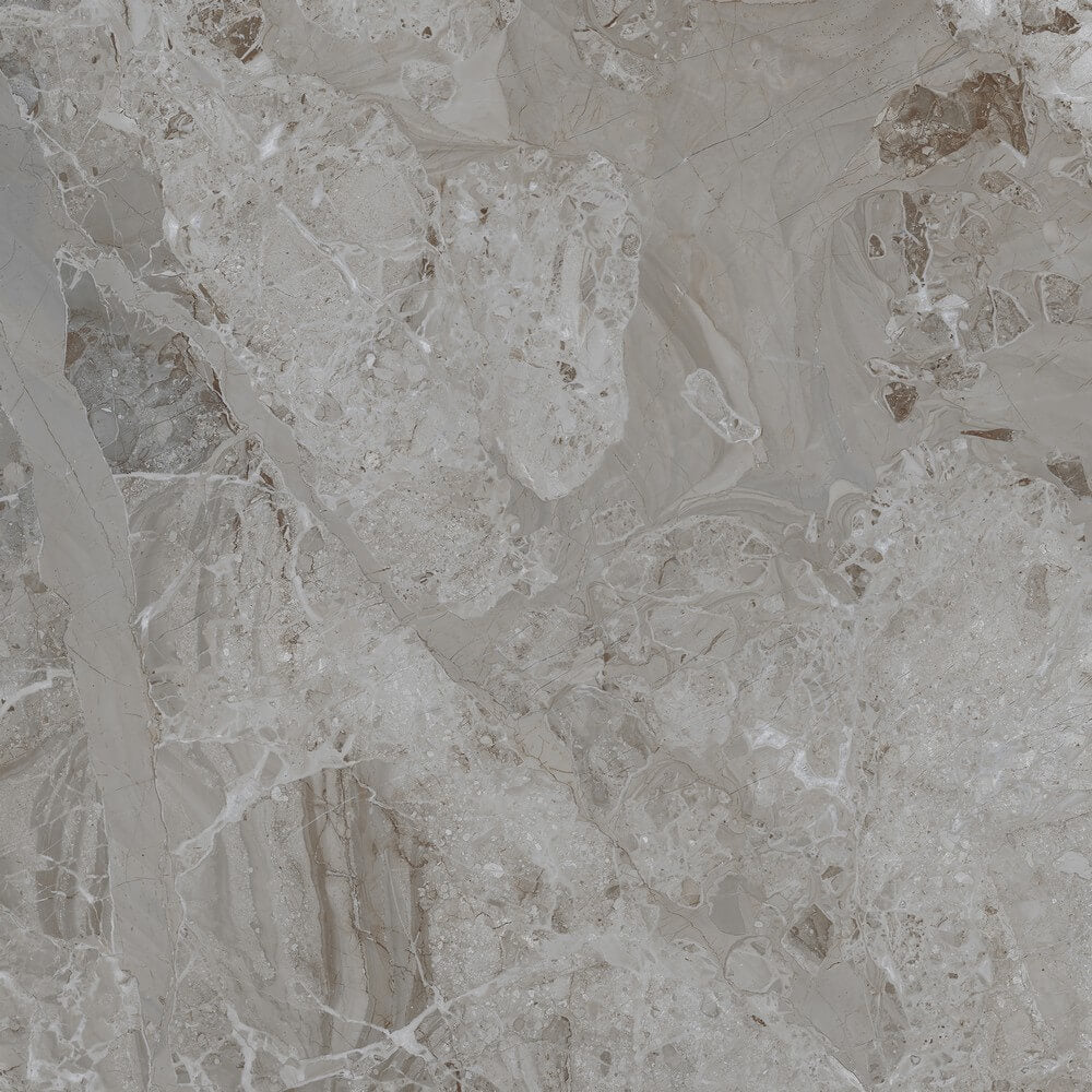 Breccia Oyster Rectified Glossy Stone Effect Porcelain 800x800mm Wall and Floor Tiles