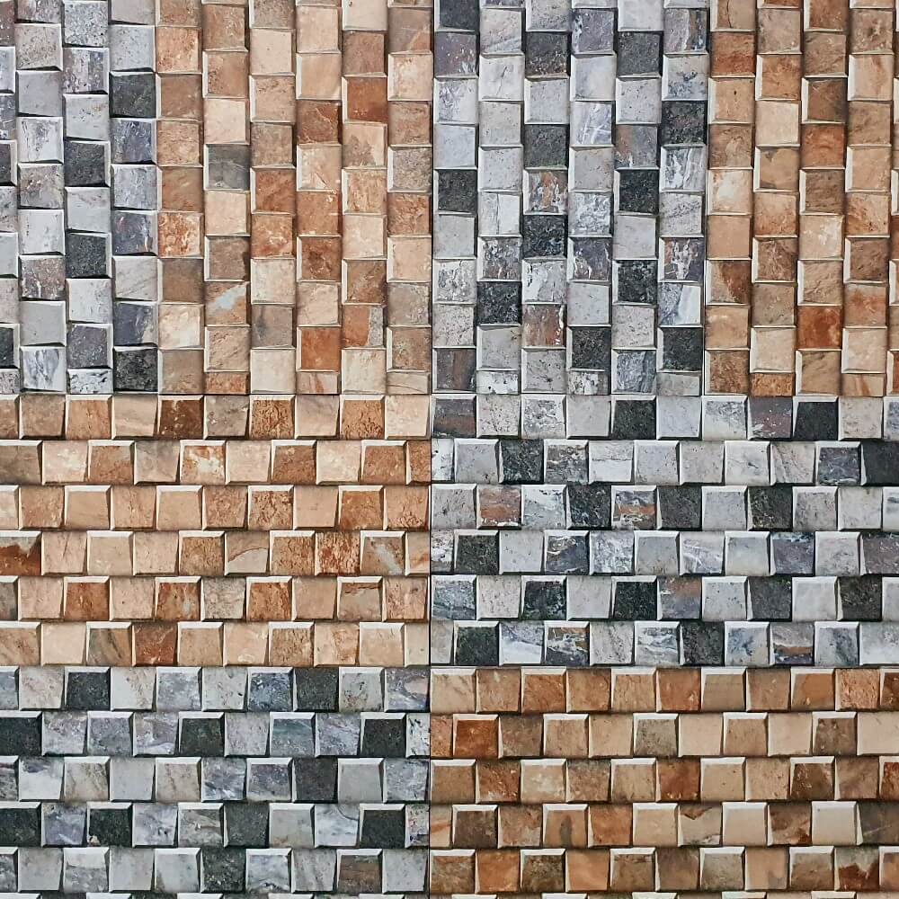 Cocoostia Grey Mosaic Cubes Split Face Slate Effect 300x600mm Rectified Matt Porcelain Decorative Wall Tile