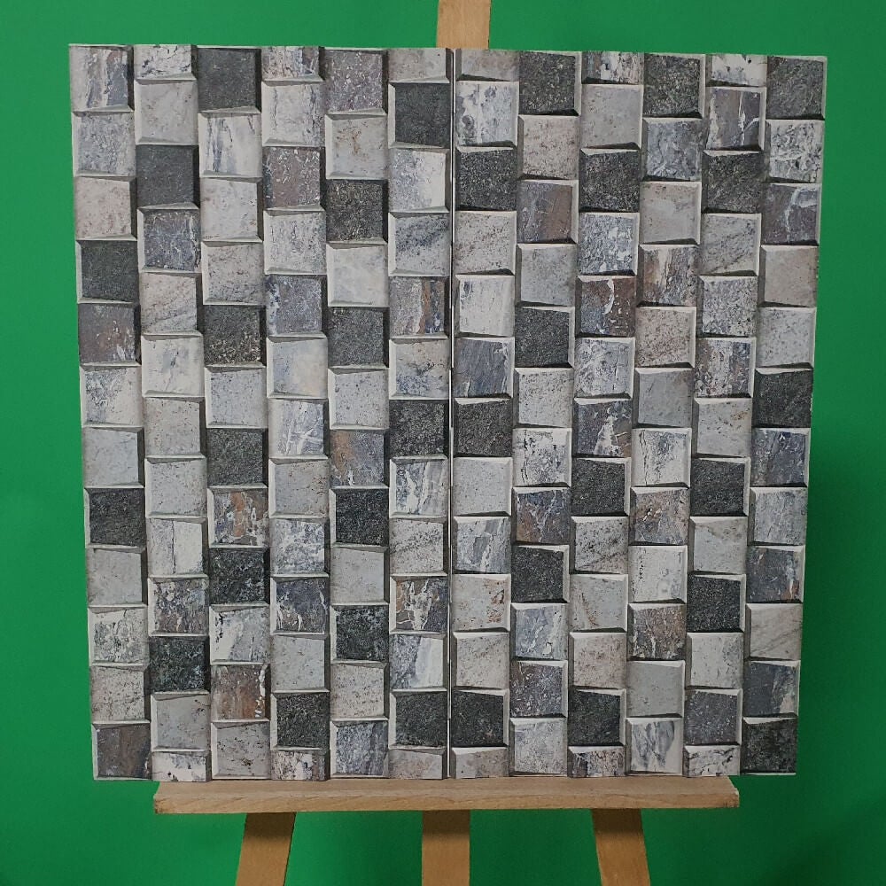 Cocoostia Grey Mosaic Cubes Split Face Slate Effect 300x600mm Rectified Matt Porcelain Decorative Wall Tile