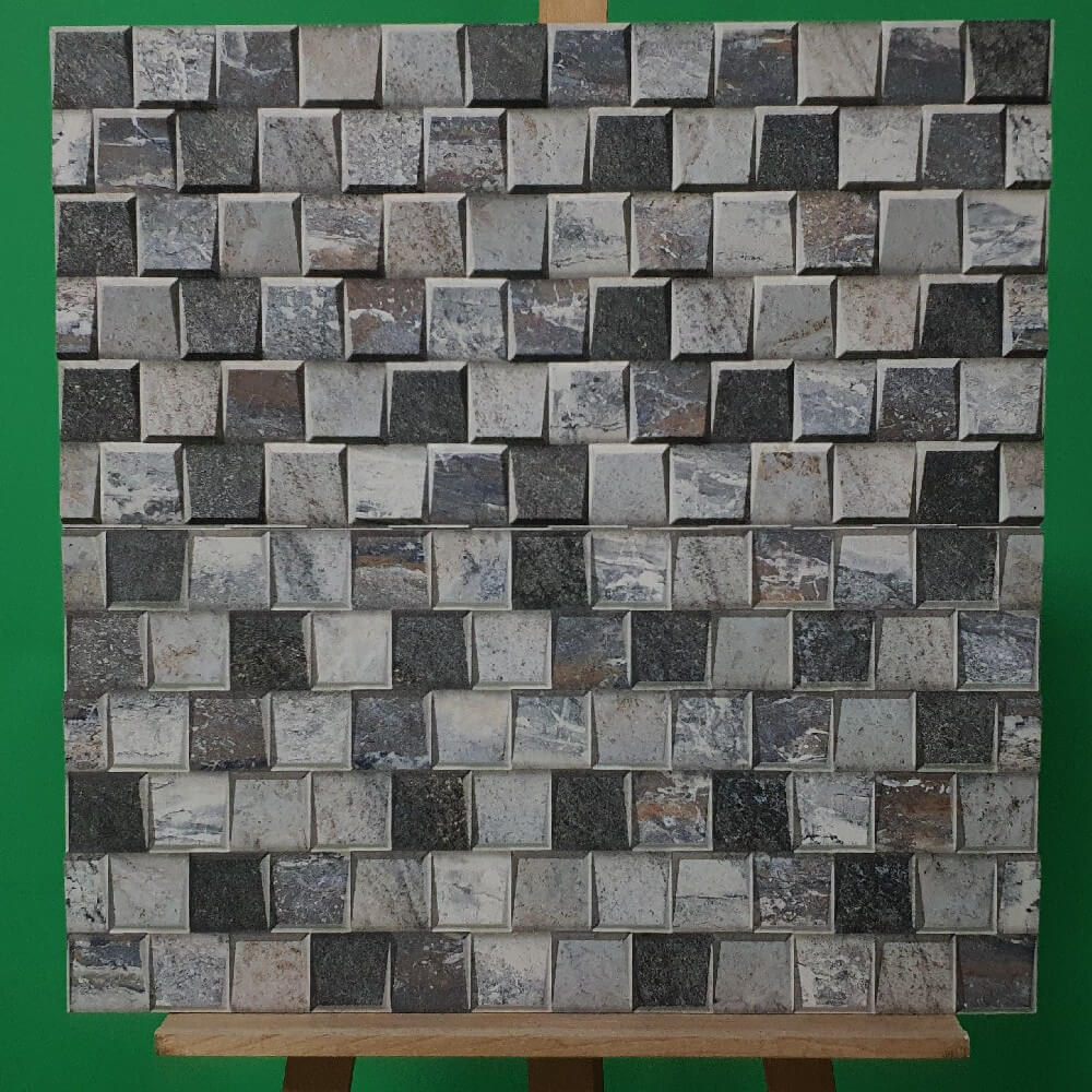 Cocoostia Grey Mosaic Cubes Split Face Slate Effect 300x600mm Rectified Matt Porcelain Decorative Wall Tile