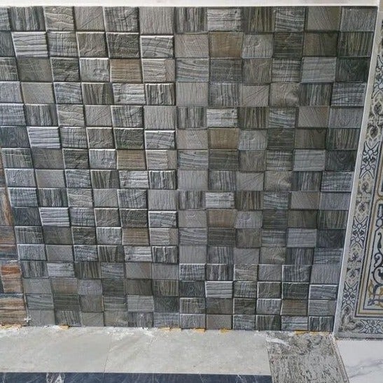 Ebony Grey Split Face Rectified Matt Porcelain 300x600mm Wall Tile