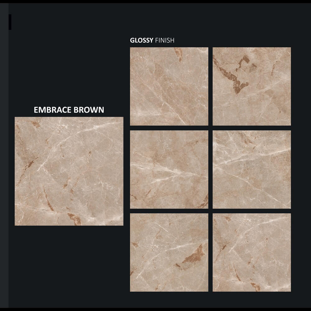 Embrace Brown Rectified Glossy Stone Effect Porcelain 800x800mm Wall and Floor Tiles