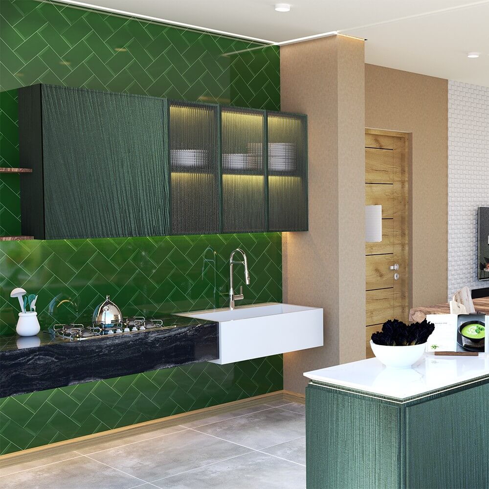 Green Metro Brick Tiles 100x200mm Diamond Decorative Polished Wall Tile