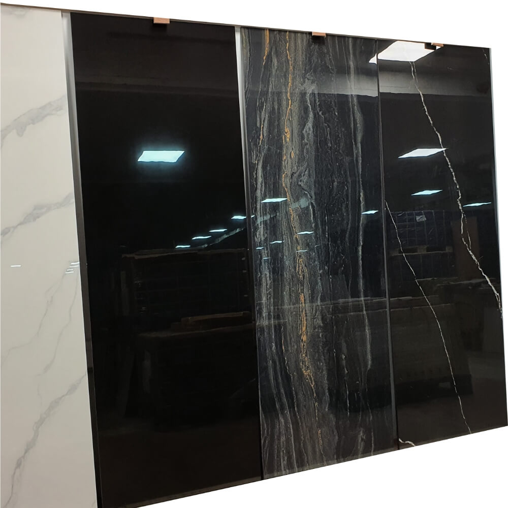 Hematite Black 18mm Rectified Large Format Polished Stone Effect Porcelain Worktop 800x2400mm Tiles