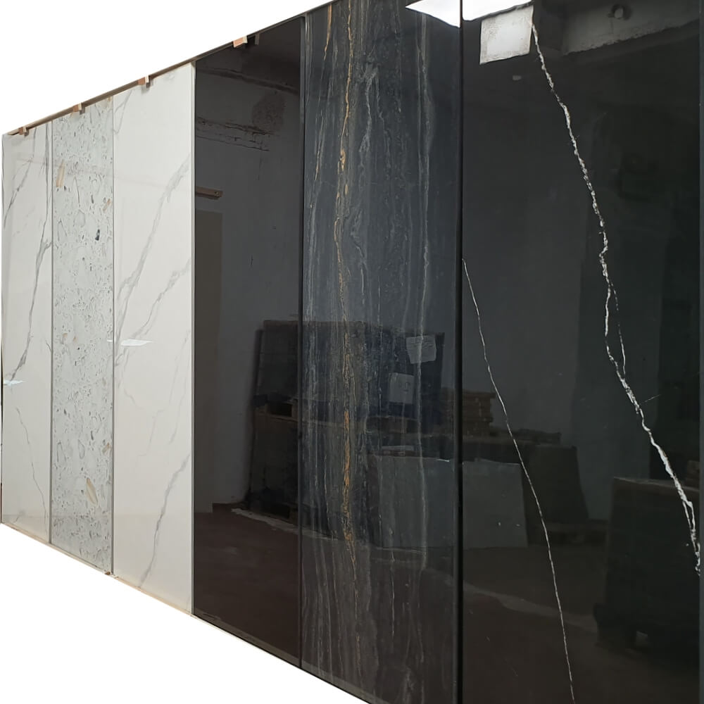 Hematite Black 18mm Rectified Large Format Polished Stone Effect Porcelain Worktop 800x2400mm Tiles