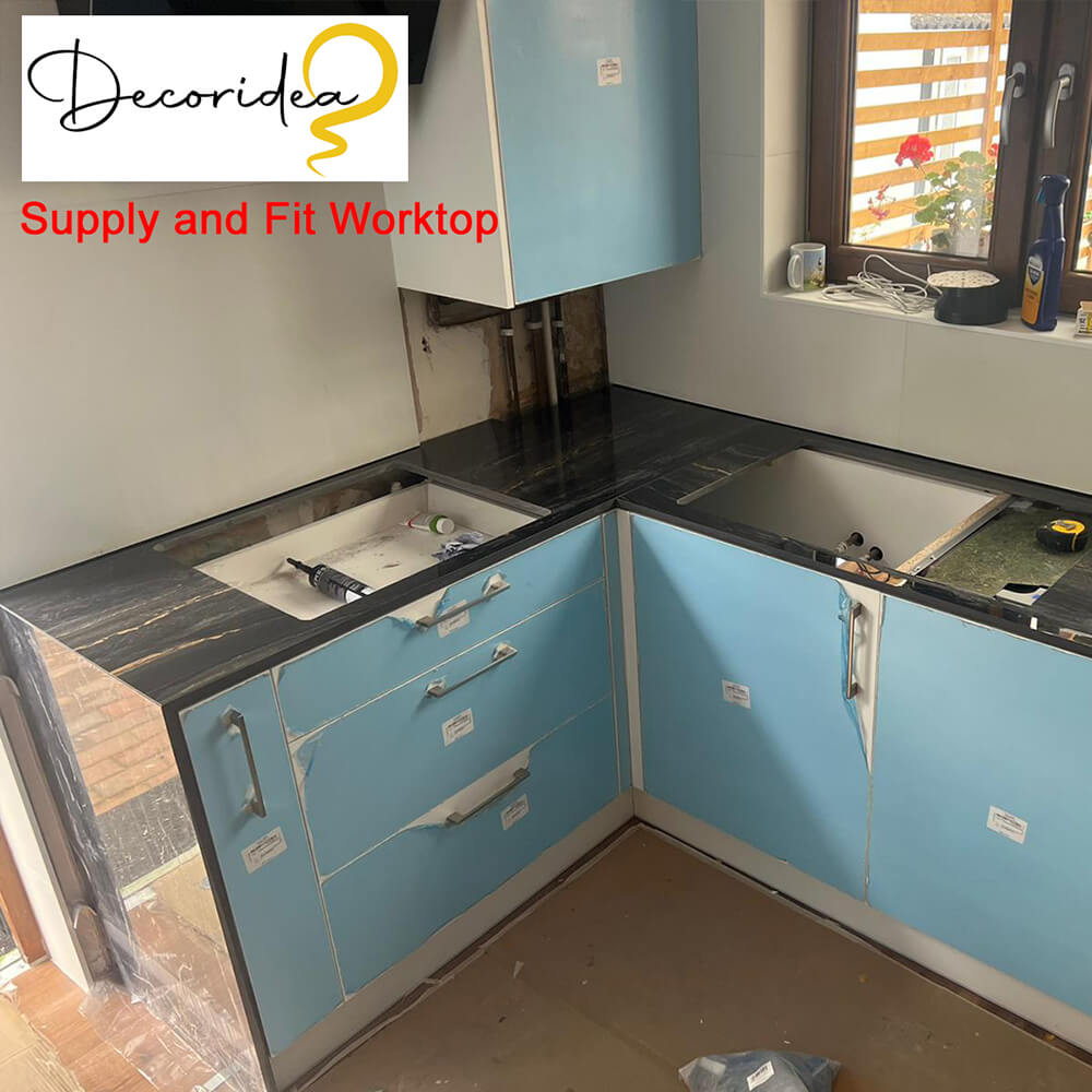Hematite Black 18mm Rectified Large Format Polished Stone Effect Porcelain Worktop 800x2400mm Tiles
