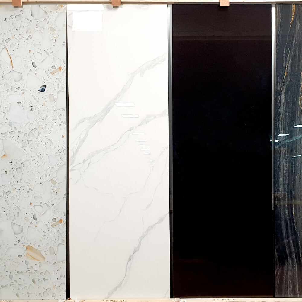 Jet Black 18mm Rectified Large Format Polished Stone Effect Porcelain Worktop 800x2400mm Tiles