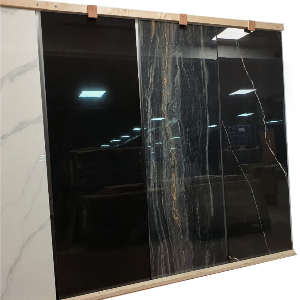 Jet Black 18mm Rectified Large Format Polished Stone Effect Porcelain Worktop 800x2400mm Tiles