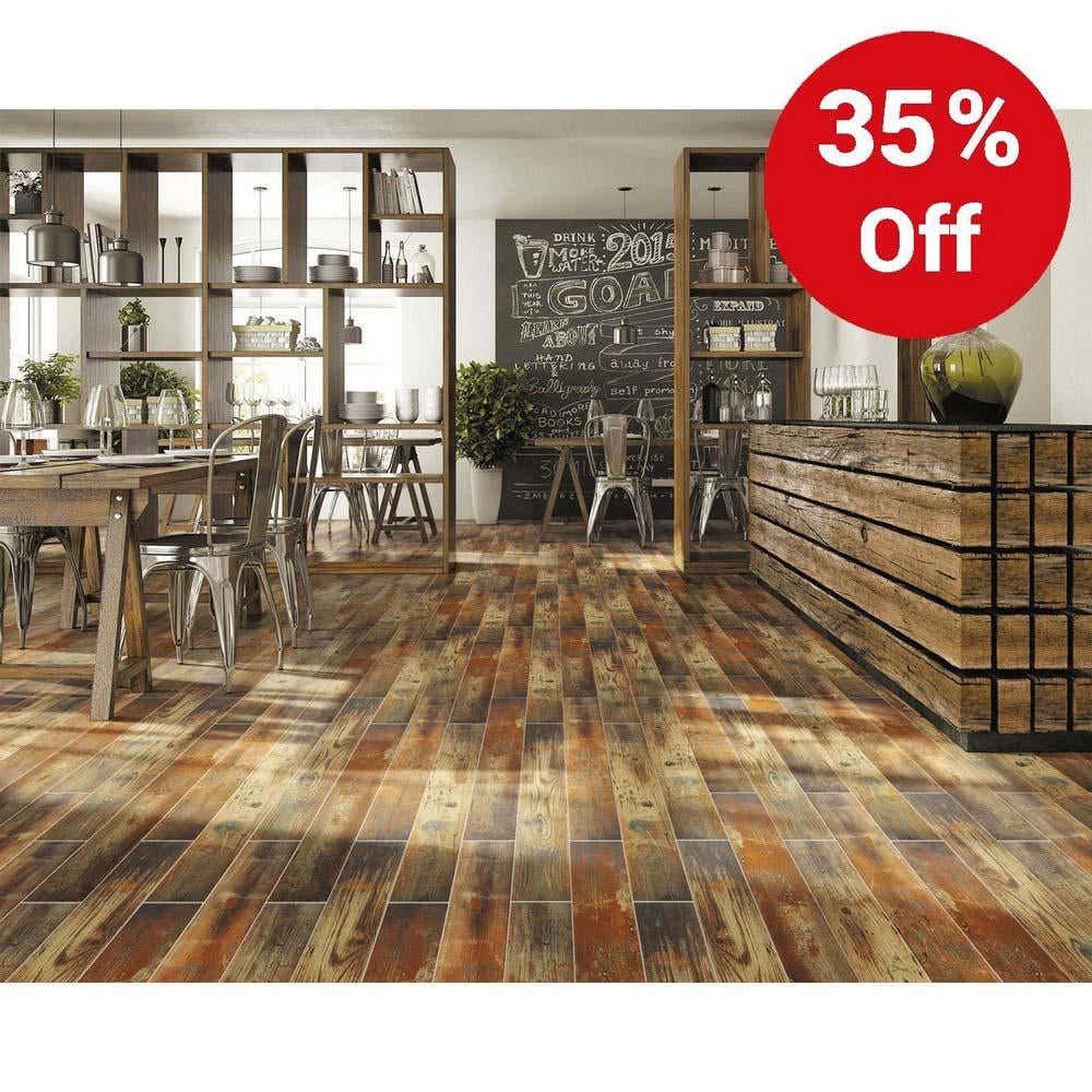 Metallic Pine Wood Effect Rectified Matt Ceramic 150x800mm Wall and Floor Tile