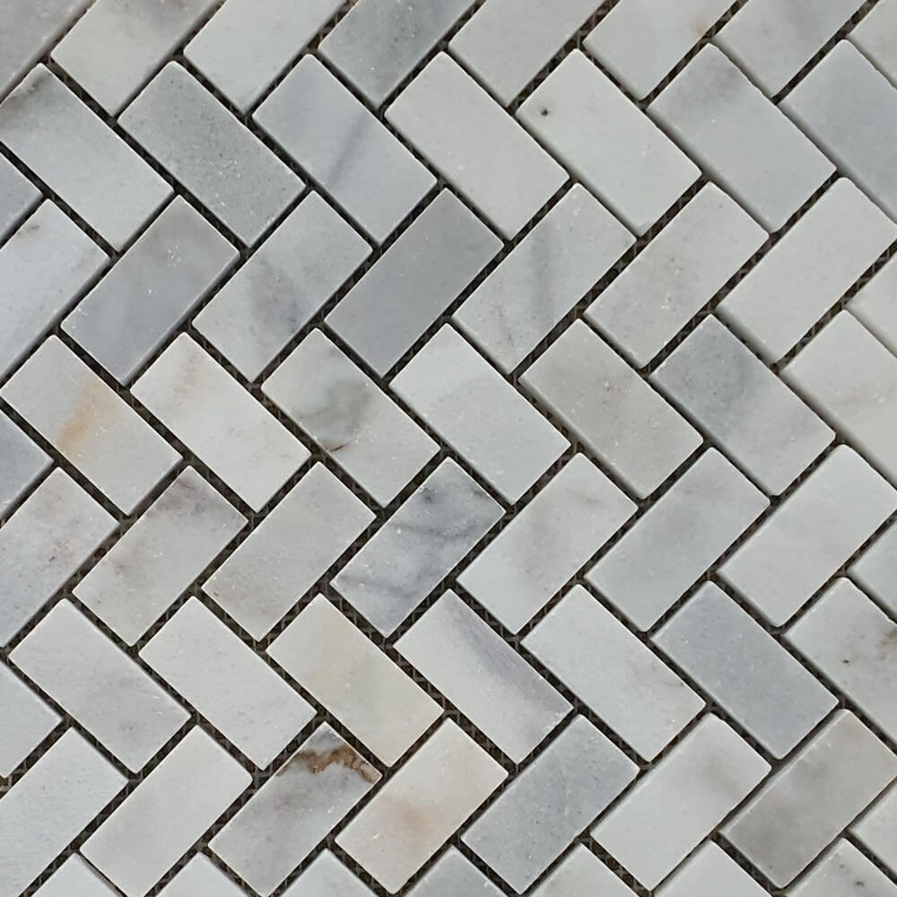 White Marble Herringbone Mosaic Wall Tiles
