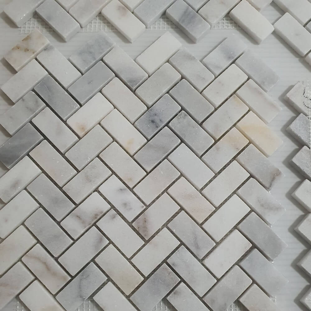 White Marble Herringbone Mosaic Wall Tiles