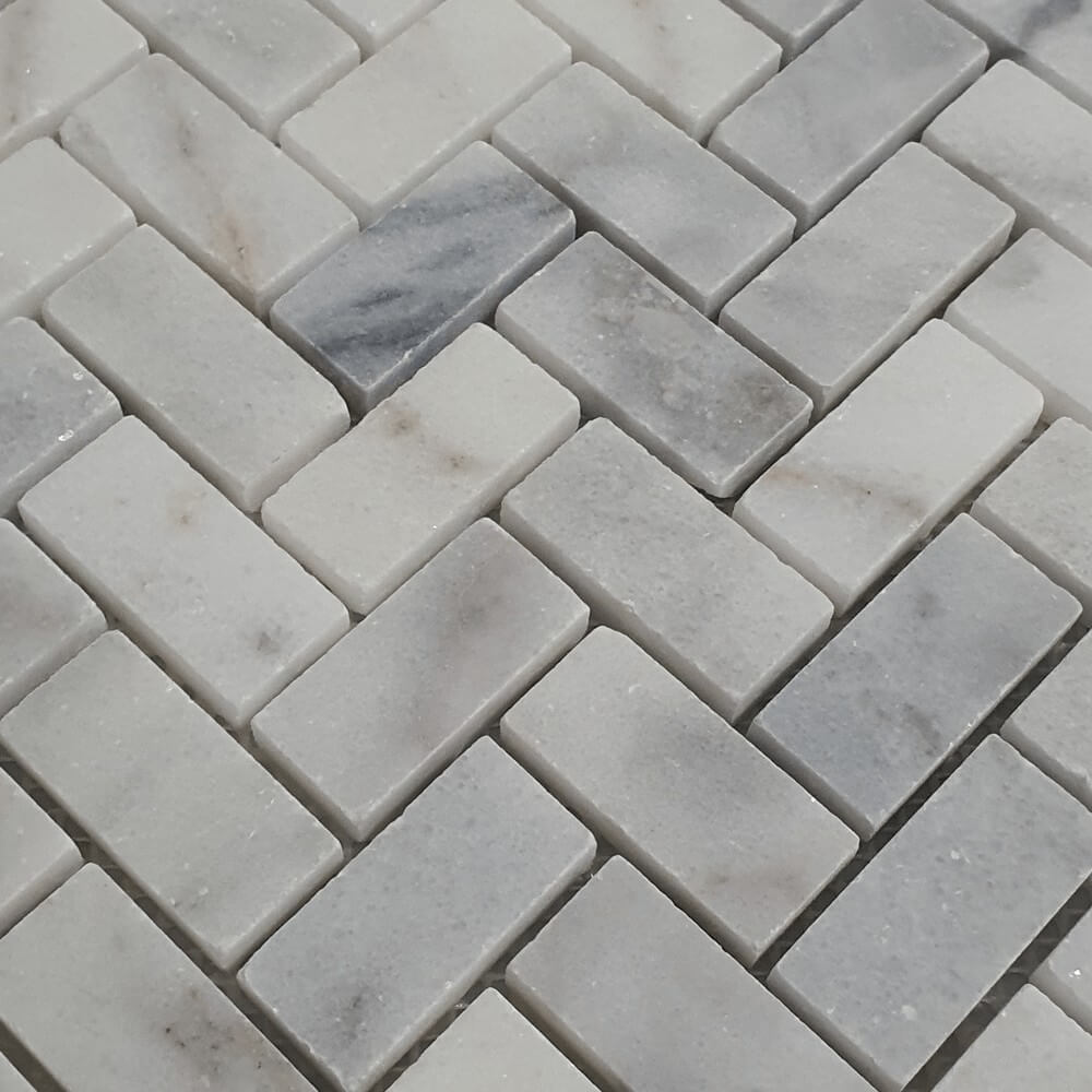 White Marble Herringbone Mosaic Wall Tiles
