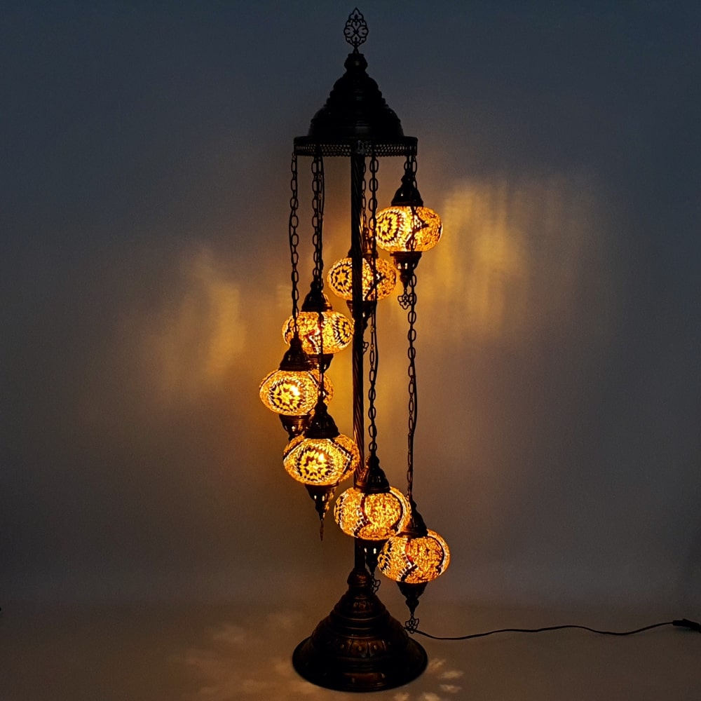 7 Globe Brown Turkish Tiffany Mosaic Floor Lamp LED Light