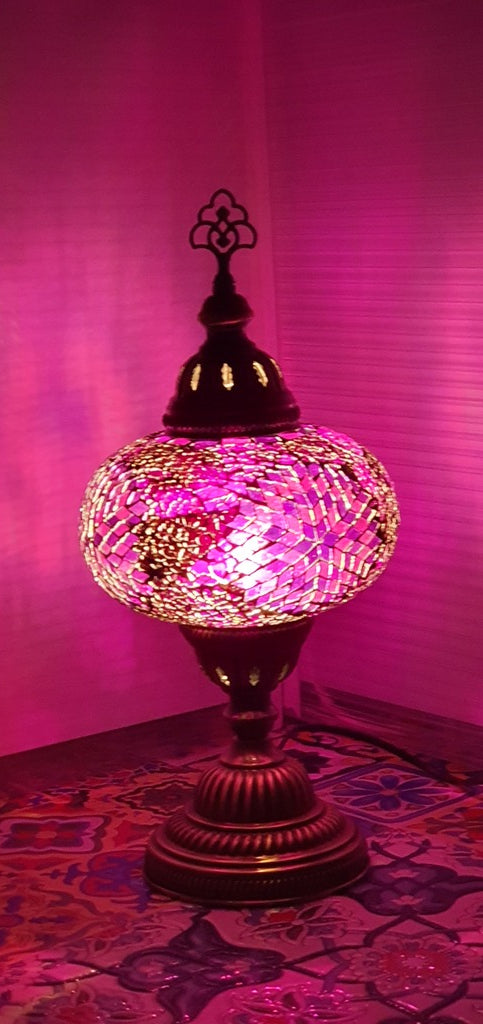 Purple Flower Pattern Turkish Tiffany Mosaic Oriental Decorative Table Lamp LED Light From £31.90 - Decoridea.co.uk