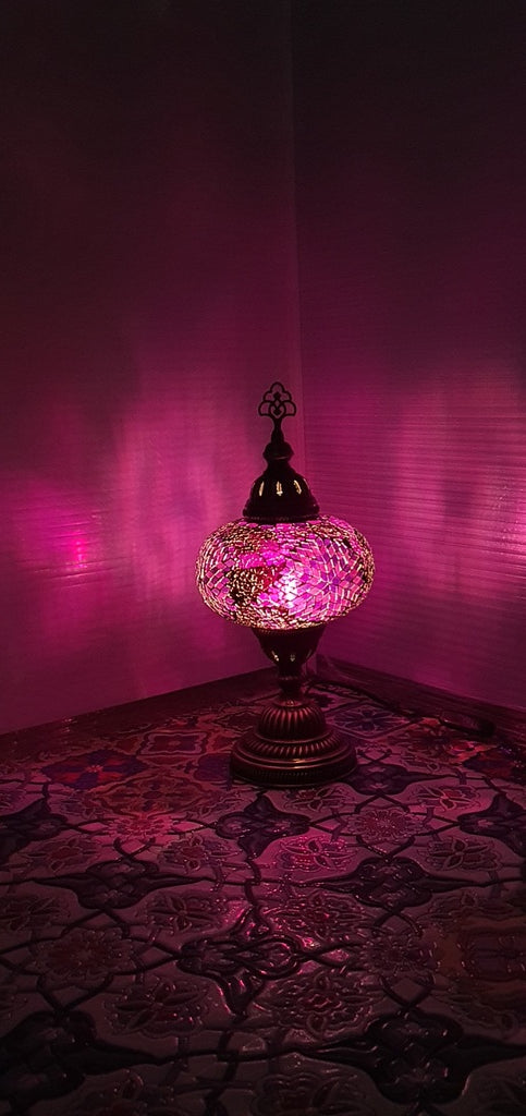 Purple Flower Pattern Turkish Tiffany Mosaic Oriental Decorative Table Lamp LED Light From £31.90 - Decoridea.co.uk