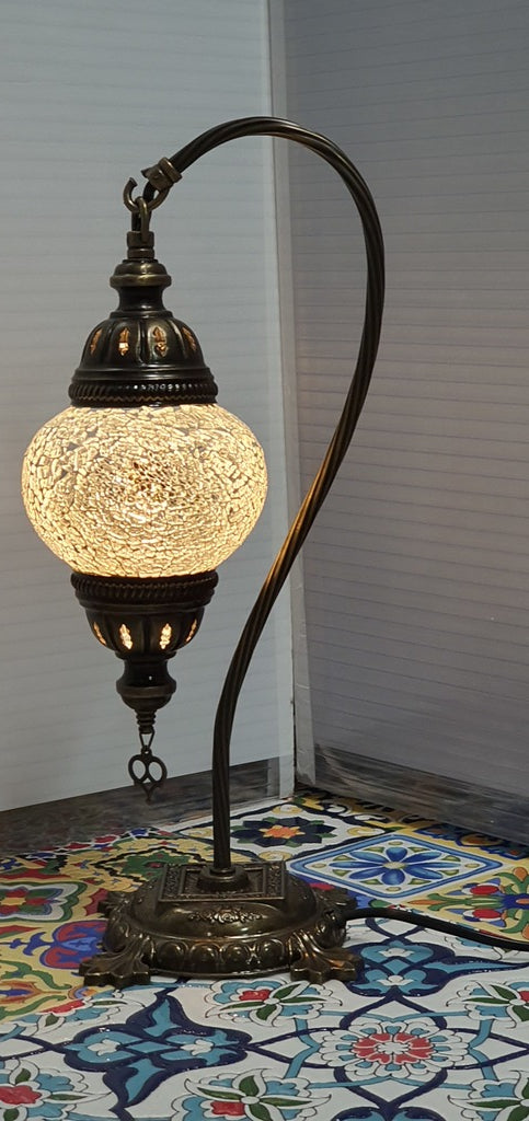 White Turkish Tiffany Mosaic Swan Neck Table Lamp LED Light size 2 From £29.90 - Decoridea.co.uk