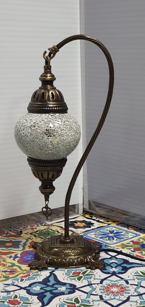 White Turkish Tiffany Mosaic Swan Neck Table Lamp LED Light size 2 From £29.90 - Decoridea.co.uk