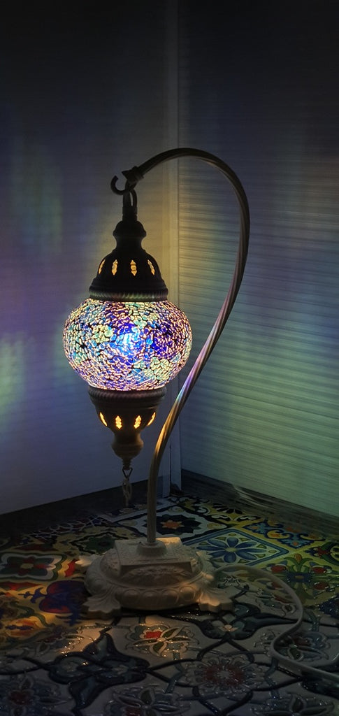 Blue Turkish Tiffany Mosaic Swan Neck Table Lamp LED Light size 2 From £29.90 - Decoridea.co.uk