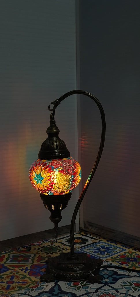 Mix Flower Pattern Turkish Tiffany Mosaic Swan Neck Table Lamp LED Light size 2 From £29.90 - Decoridea.co.uk
