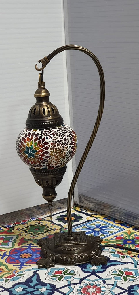 Mix Flower Pattern Turkish Tiffany Mosaic Swan Neck Table Lamp LED Light size 2 From £29.90 - Decoridea.co.uk