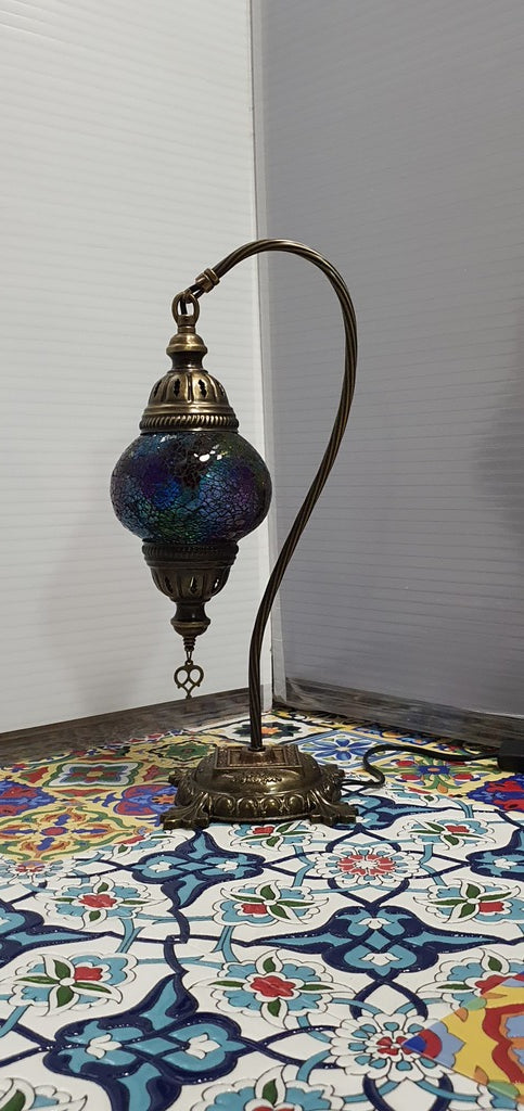 Mix Coloured Turkish Tiffany Mosaic Swan Neck Table Lamp LED Light size 2 From £29.90 - Decoridea.co.uk