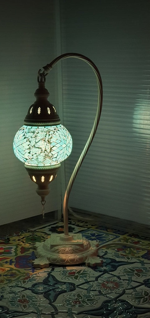 Turquoise Flower Pattern Turkish Tiffany Mosaic Swan Neck Table Lamp LED Light size 2 From £29.90 - Decoridea.co.uk