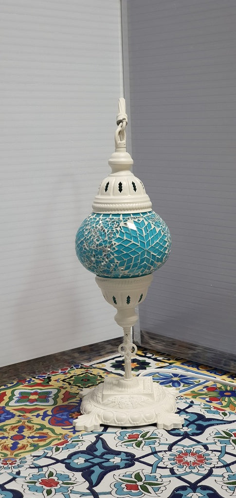 Turquoise Flower Pattern Turkish Tiffany Mosaic Swan Neck Table Lamp LED Light size 2 From £29.90 - Decoridea.co.uk
