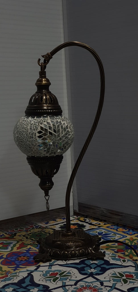 White Flower Pattern Turkish Tiffany Mosaic Swan Neck Table Lamp LED Light size 2 From £29.90 - Decoridea.co.uk