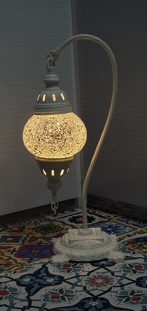 White Turkish Tiffany Mosaic Swan Neck Table Lamp LED Light size 2 From £29.90 - Decoridea.co.uk