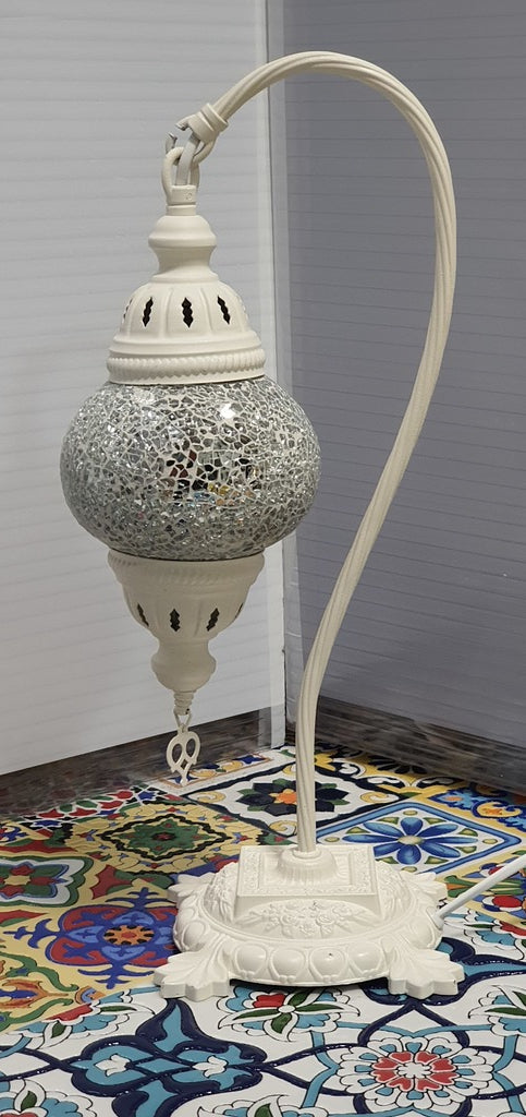 White Turkish Tiffany Mosaic Swan Neck Table Lamp LED Light size 2 From £29.90 - Decoridea.co.uk